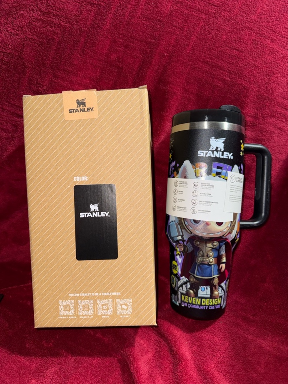 Stanley Flowstate Quencher H2.0 40oz. Black Tumbler with Thor Character Art- New